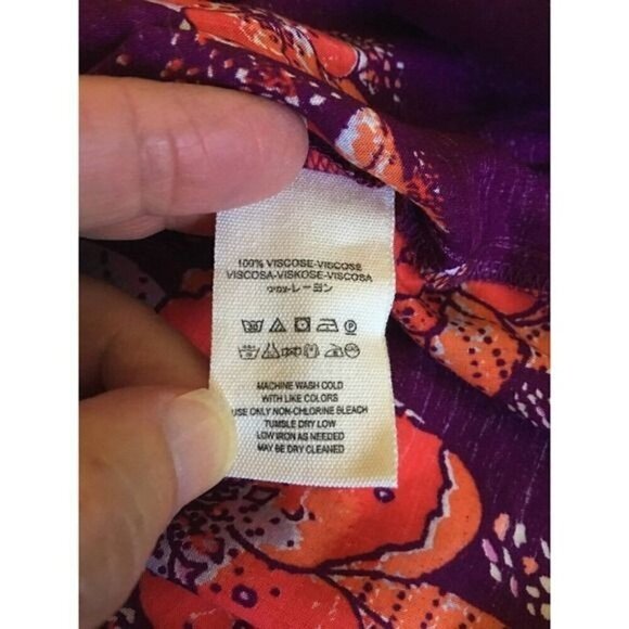 Free People Womens Top XS Tuscan Dreams Purple Orange Floral Tab Roll Sleeves - Picture 9 of 12